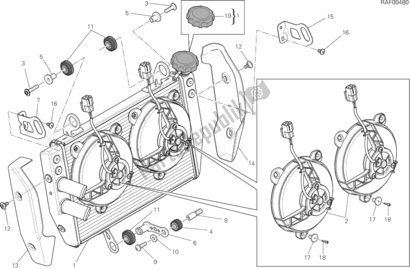 Alle onderdelen voor de Waterkoeler van de Ducati Hypermotard Hyperstrada Brasil 821 2016